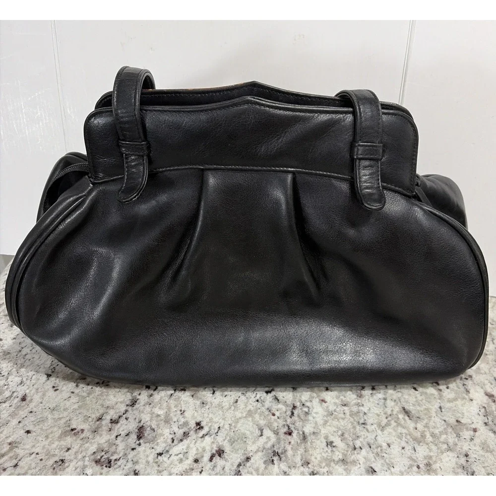 VTG Susan Gail Bellido Spain Black Leather Brown Croc Patchwork Leaf 1980s Bag